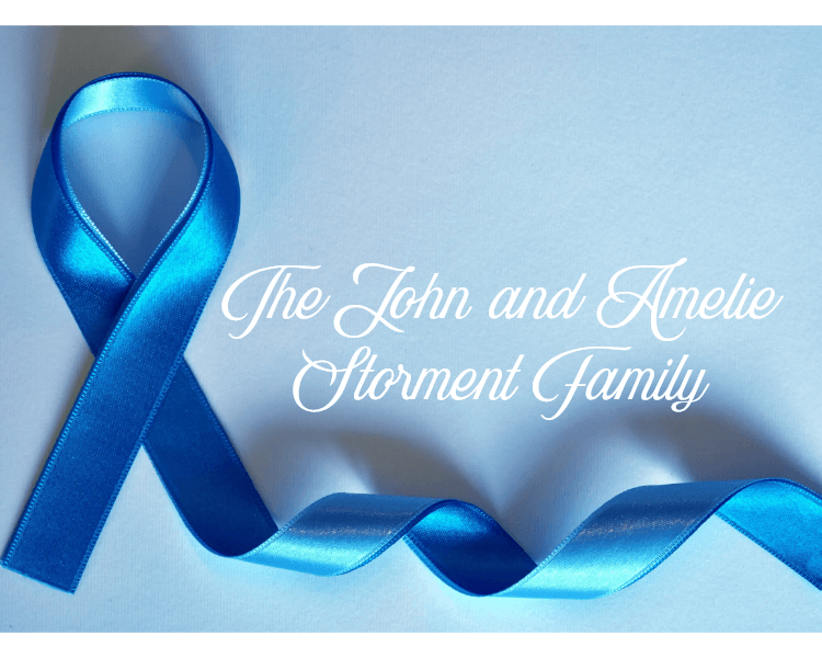 Blue ribbon for John and Amelie Stormont family.